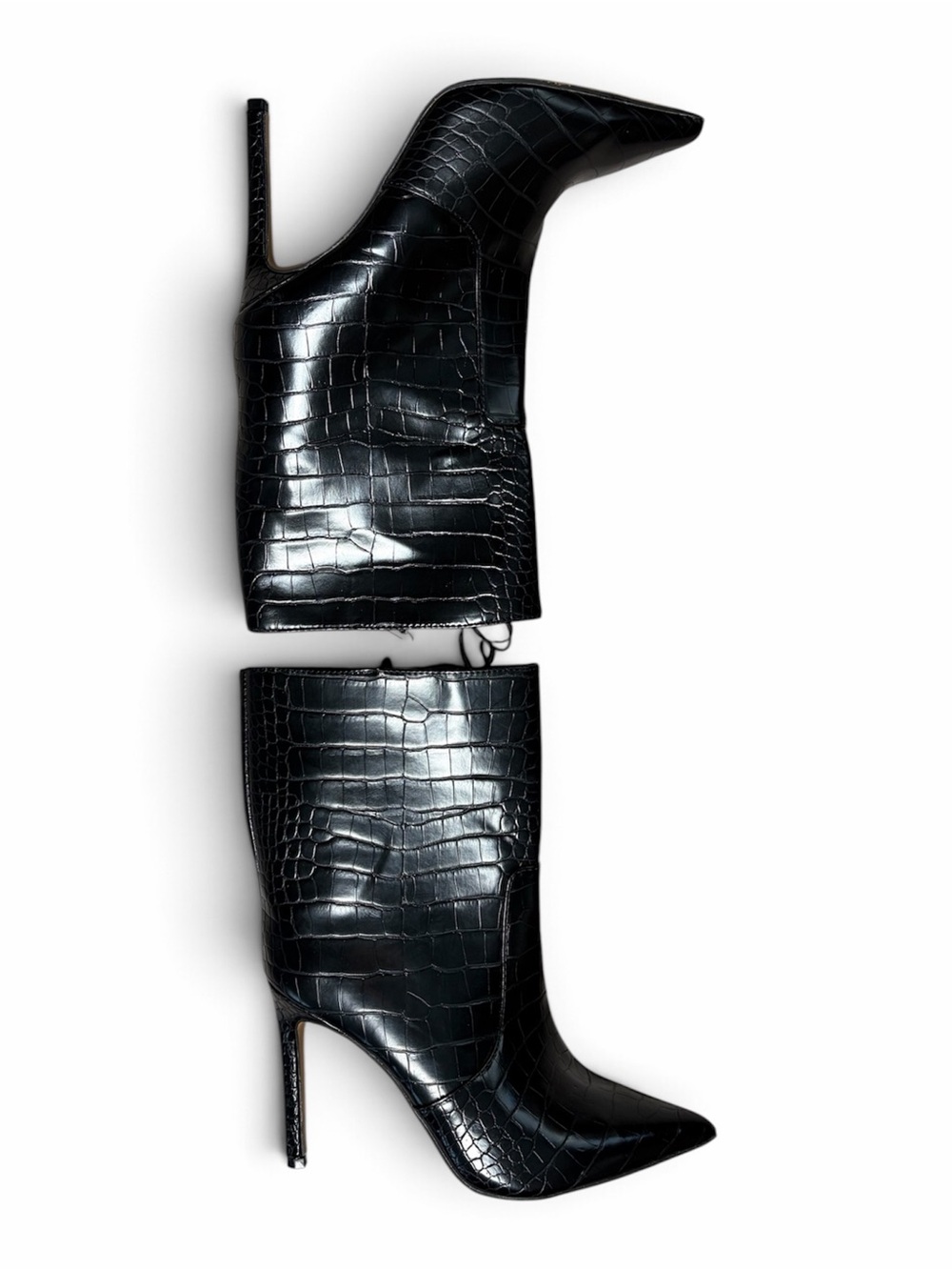 Express Black Croc Embossed Pointed Toe Stiletto Boots Womens 7 30644366 NWT